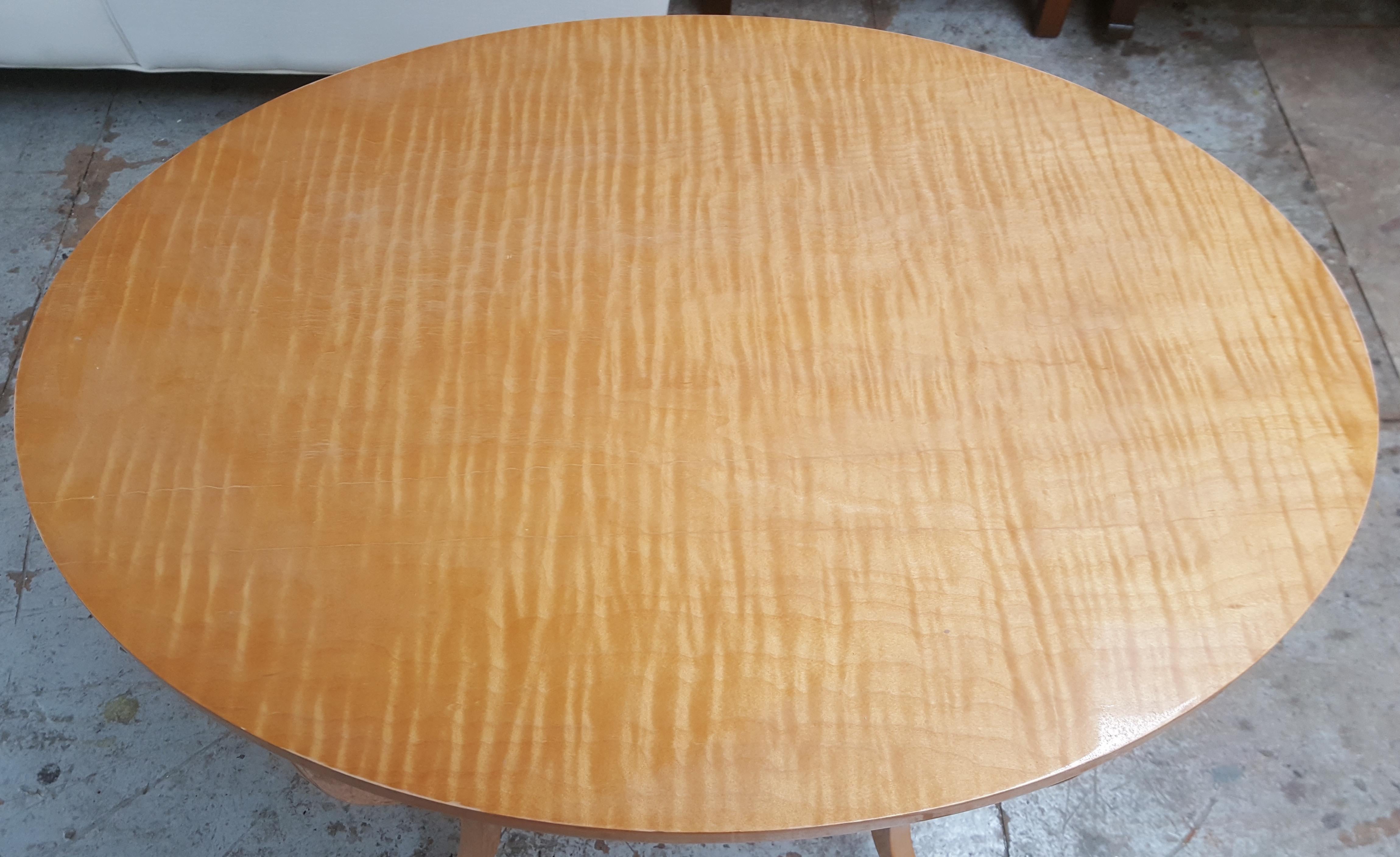 Hardwood Oval Basket Side Table in Curly Maple For Sale