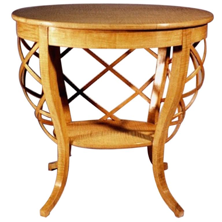 Oval Basket Side Table in Curly Maple For Sale