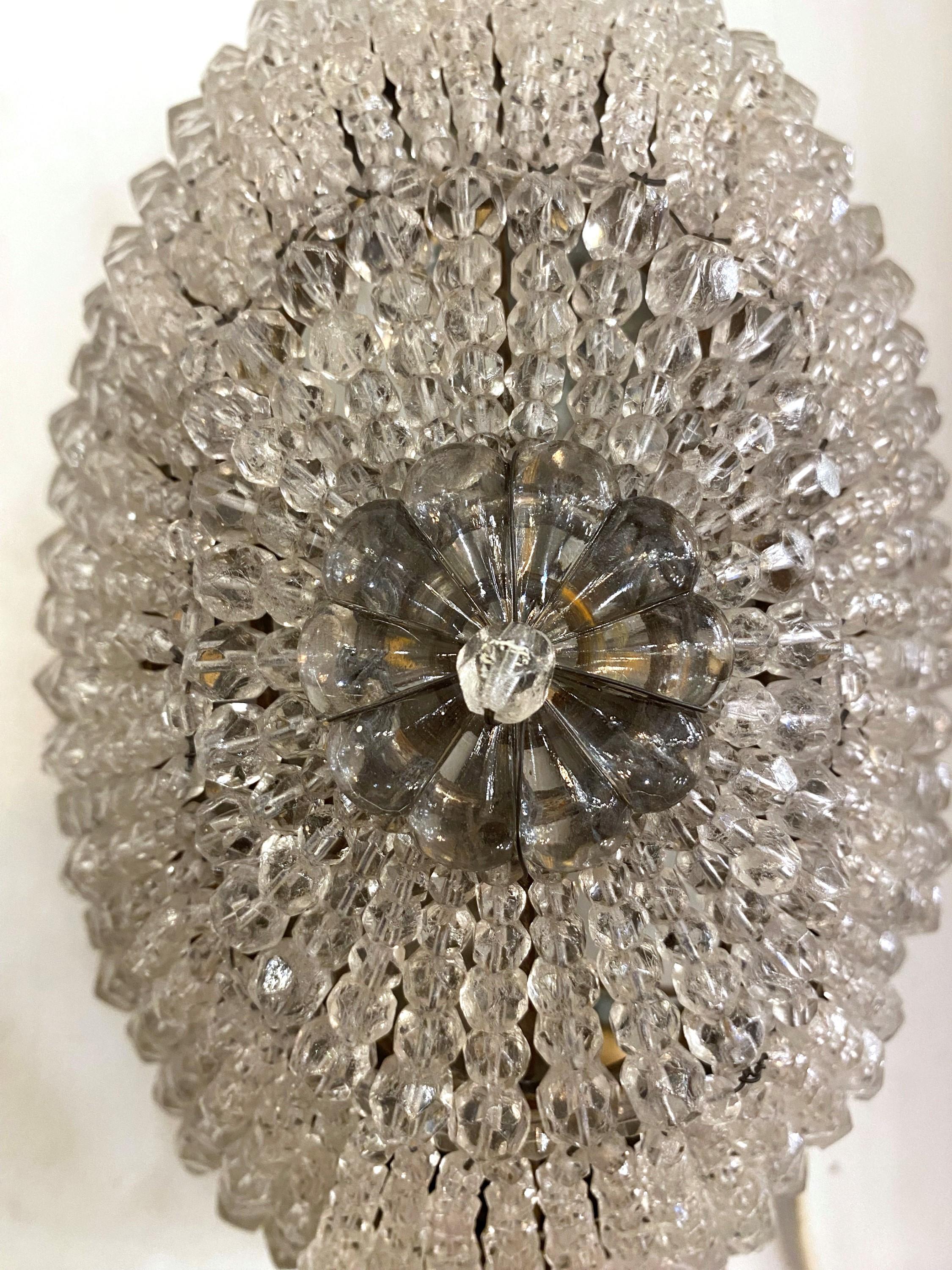 Oval Beaded Crystal Brass Wall Sconce or Ceiling Light 5