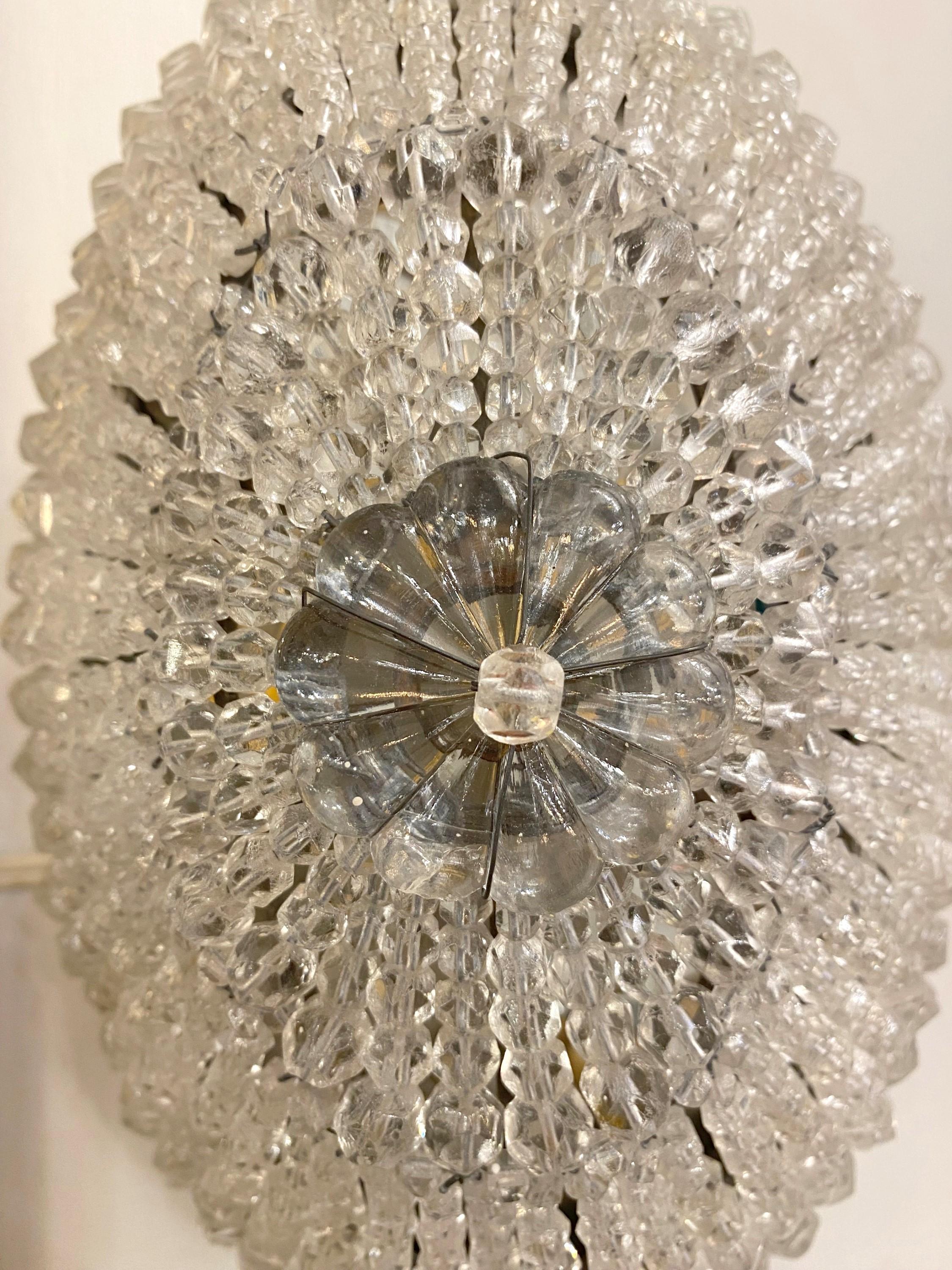 American Oval Beaded Crystal Brass Wall Sconce or Ceiling Light