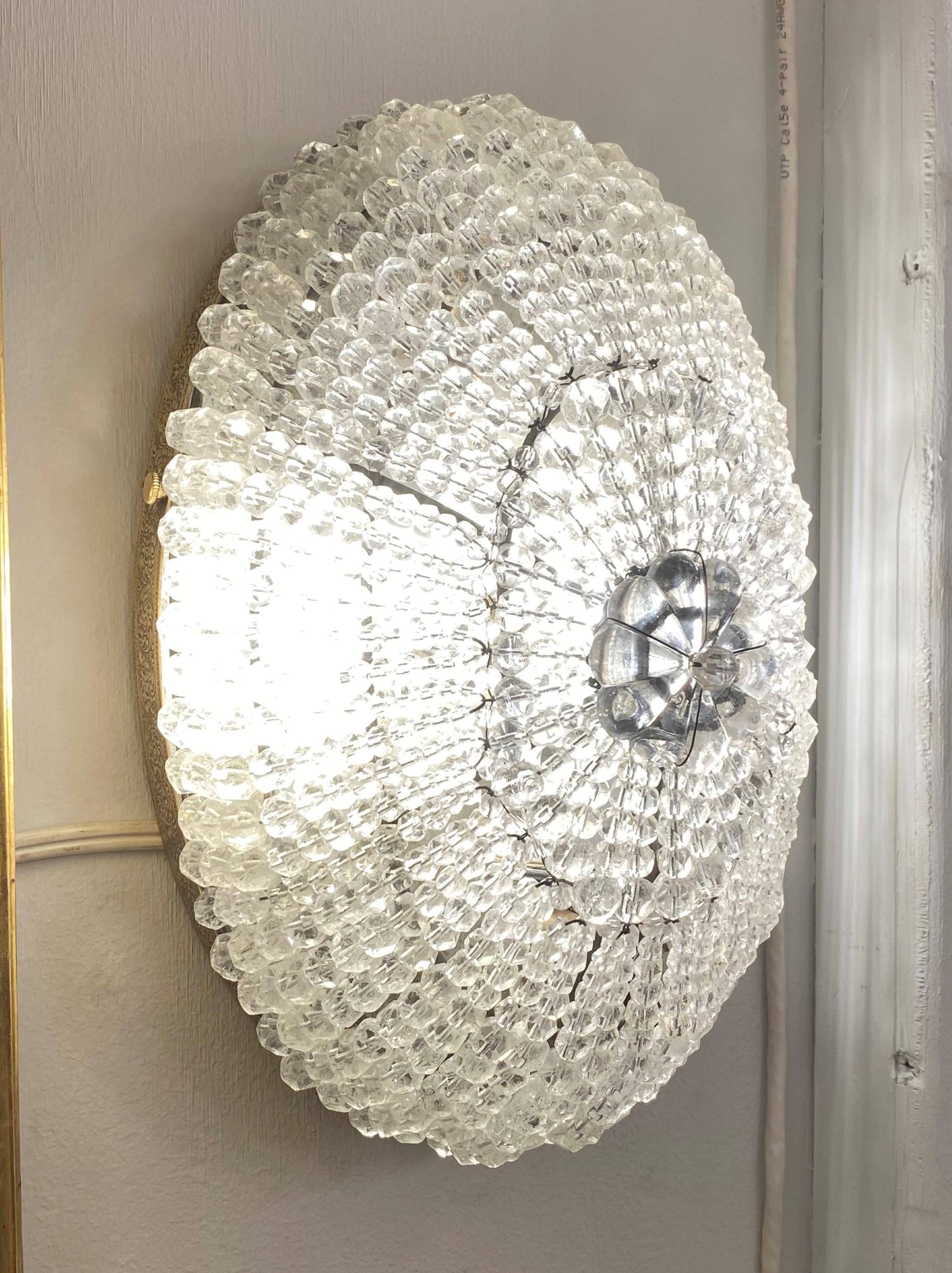 Oval Beaded Crystal Brass Wall Sconce or Ceiling Light 2
