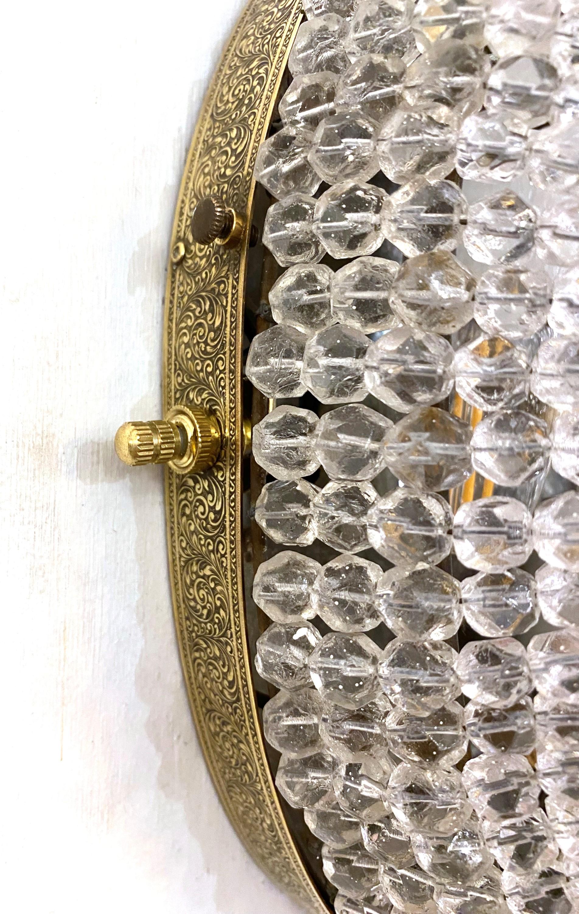 Oval Beaded Crystal Brass Wall Sconce or Ceiling Light 3