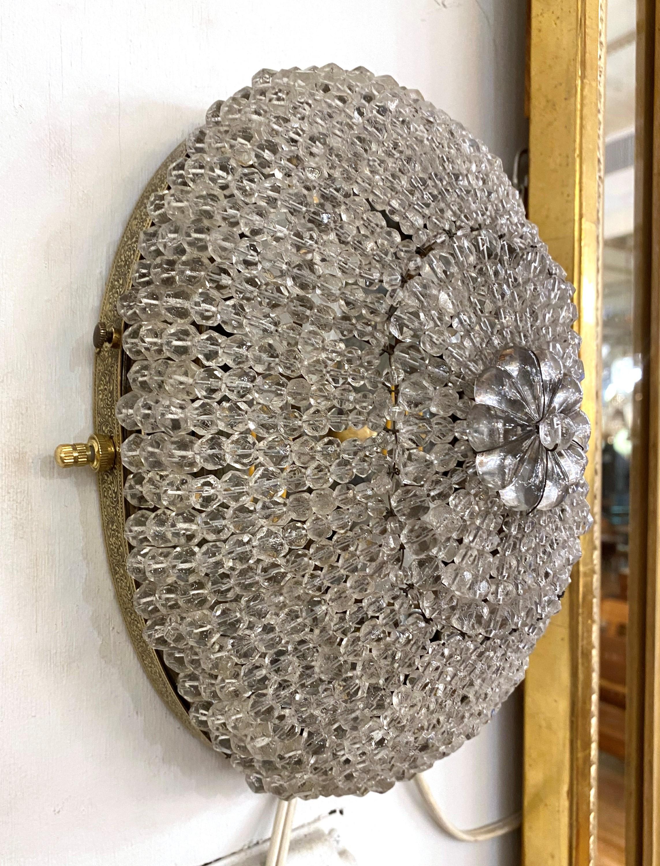 Oval Beaded Crystal Brass Wall Sconce or Ceiling Light 4