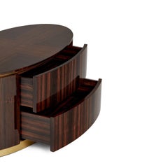 Table de chevet ovale avec plateau en bois plaqué et pied en métal