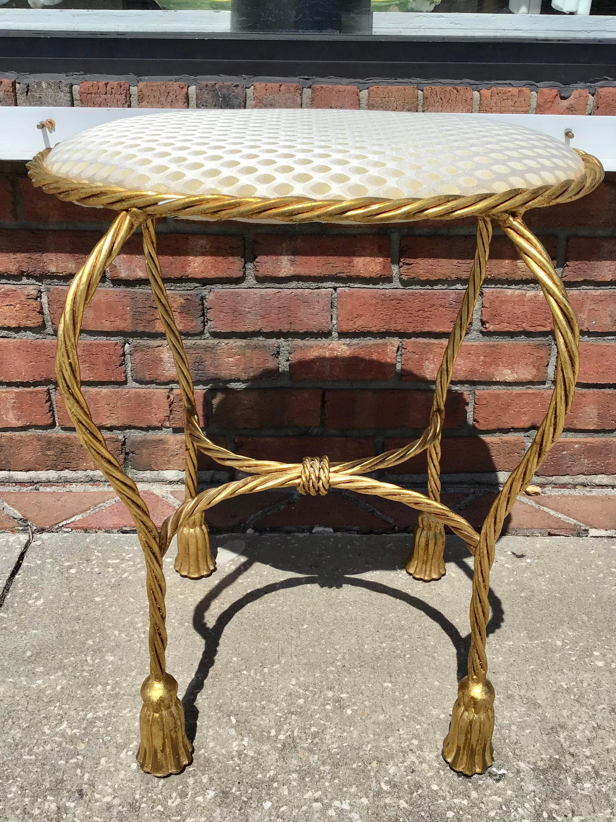 Hollywood Regency Oval Bench With Tassel Motif in Gold For Sale