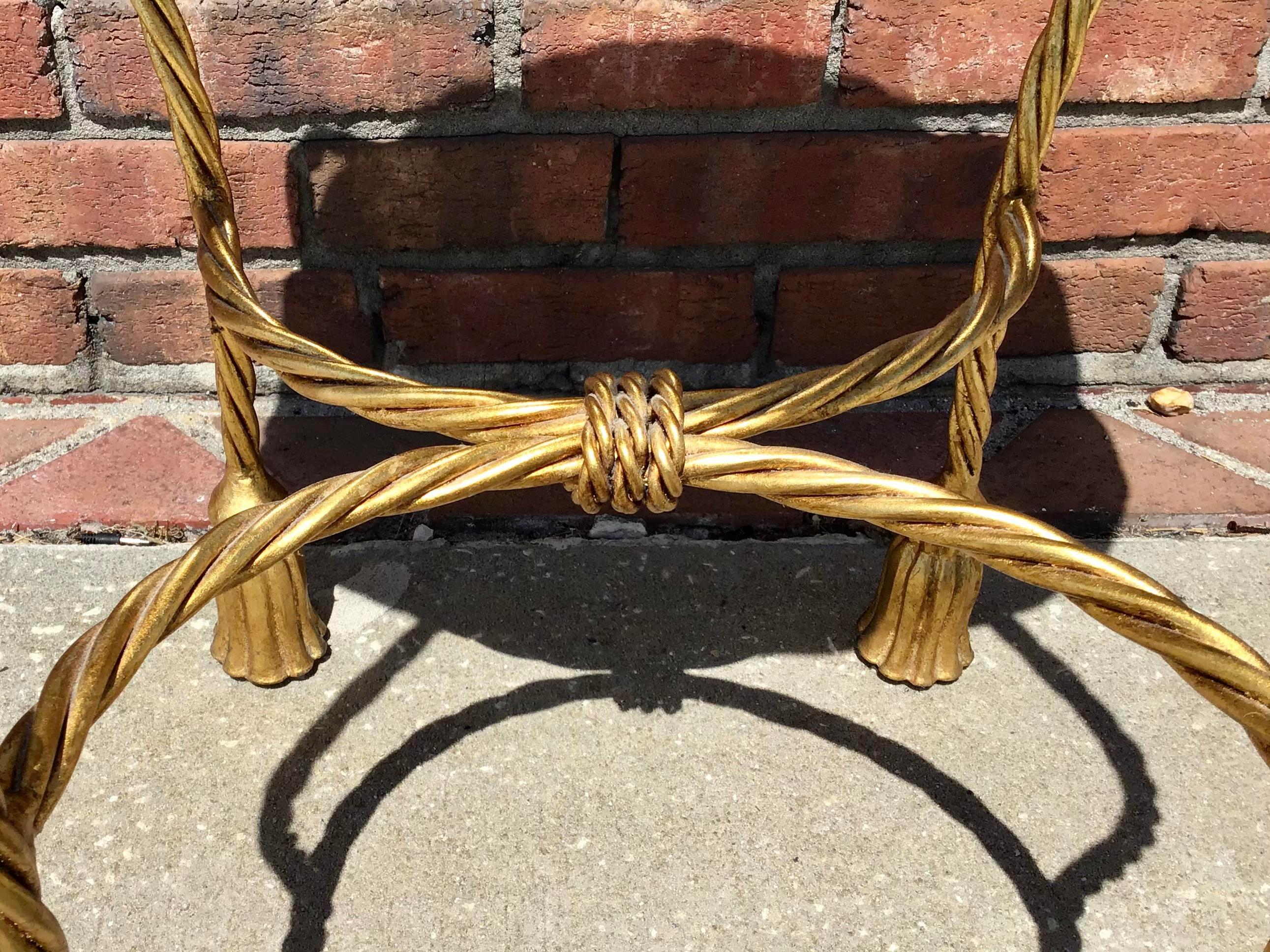 Metal Oval Bench With Tassel Motif in Gold For Sale