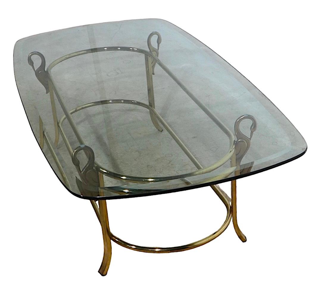 Oval Beveled Glass Top Coffee Table with Brass Swan Base Att. to La Barge 2