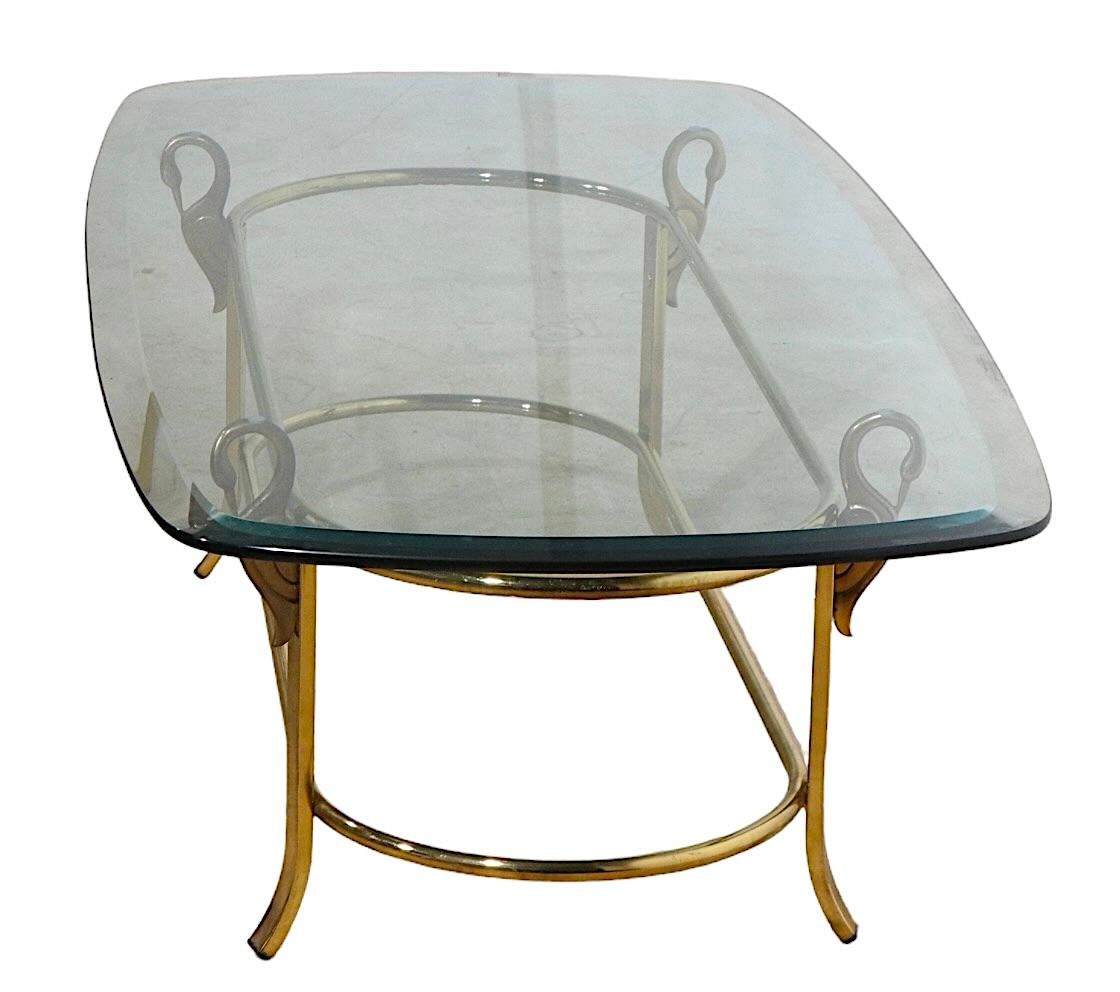 Oval Beveled Glass Top Coffee Table with Brass Swan Base Att. to La Barge 9