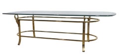 Oval Beveled Glass Top Coffee Table with Brass Swan Base Att. to La Barge