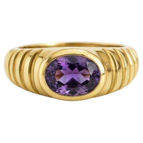 Oval Bezel Amethyst Ring for Men silver, gold