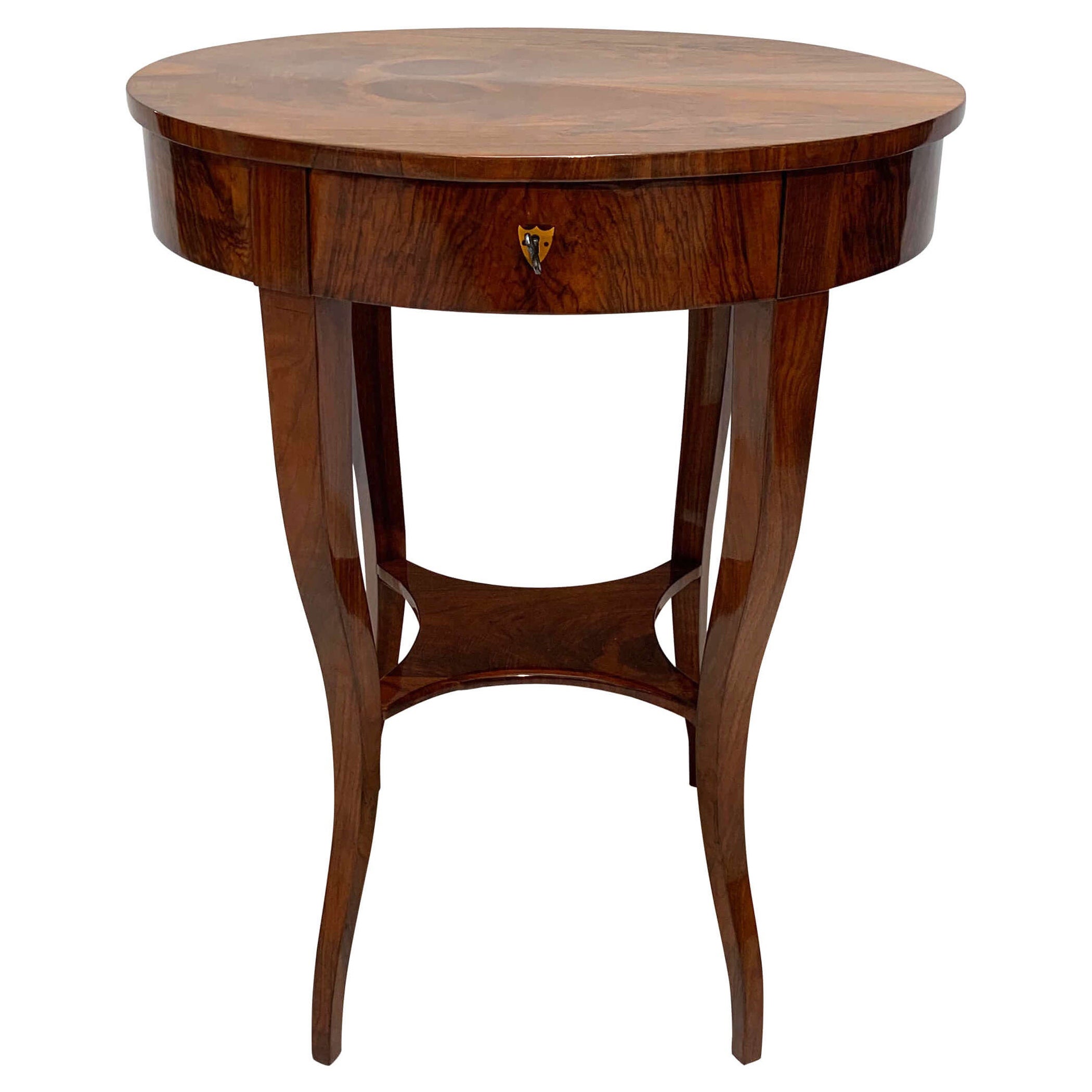 Oval Biedermeier Side Table, Walnut, Maple, Brass, Austria, Vienna, circa 1825