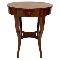 Oval Biedermeier Side Table, Walnut, Maple, Brass, Austria, Vienna, circa 1825