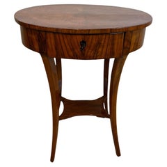 Used Oval Biedermeier Side Table with Drawer, Walnut Veneer, South Germany circa 1820
