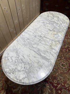 Oval Bistro Table in Iron with Carrara Marble Top, 20th Century