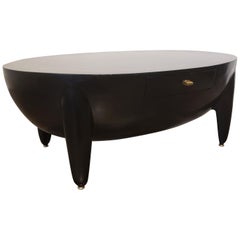 Oval Black Coffee Table Style of Wendell Castle