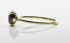 Oval black diamond ring 14KT yellow gold signet solitaire ring