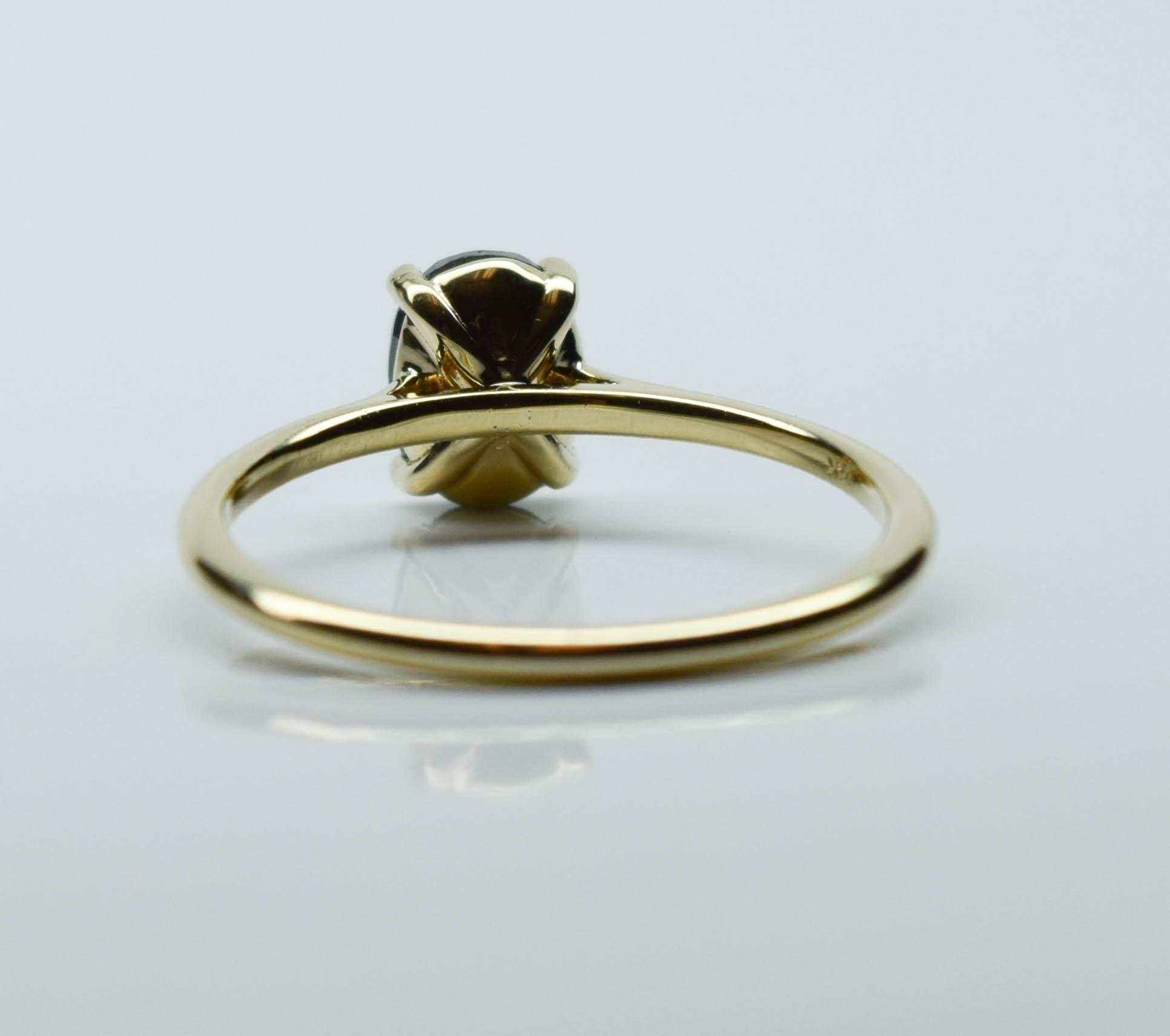 Oval Cut Oval black diamond ring 14KT yellow gold signet solitaire ring For Sale