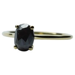 Oval black diamond ring 14KT yellow gold signet solitaire ring