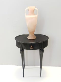 Oval Black Ebonized Beech Side Table / Nightstand, Italy