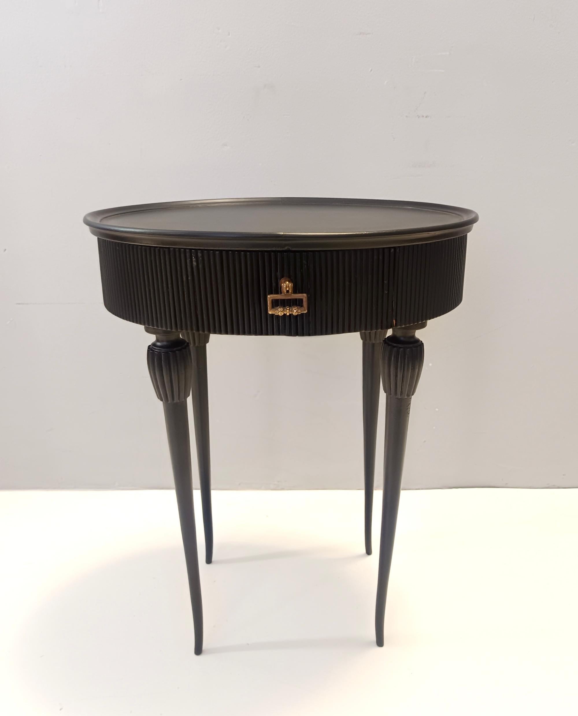 Italian Oval Black Ebonized Beech Side Table / Nightstand, Italy For Sale