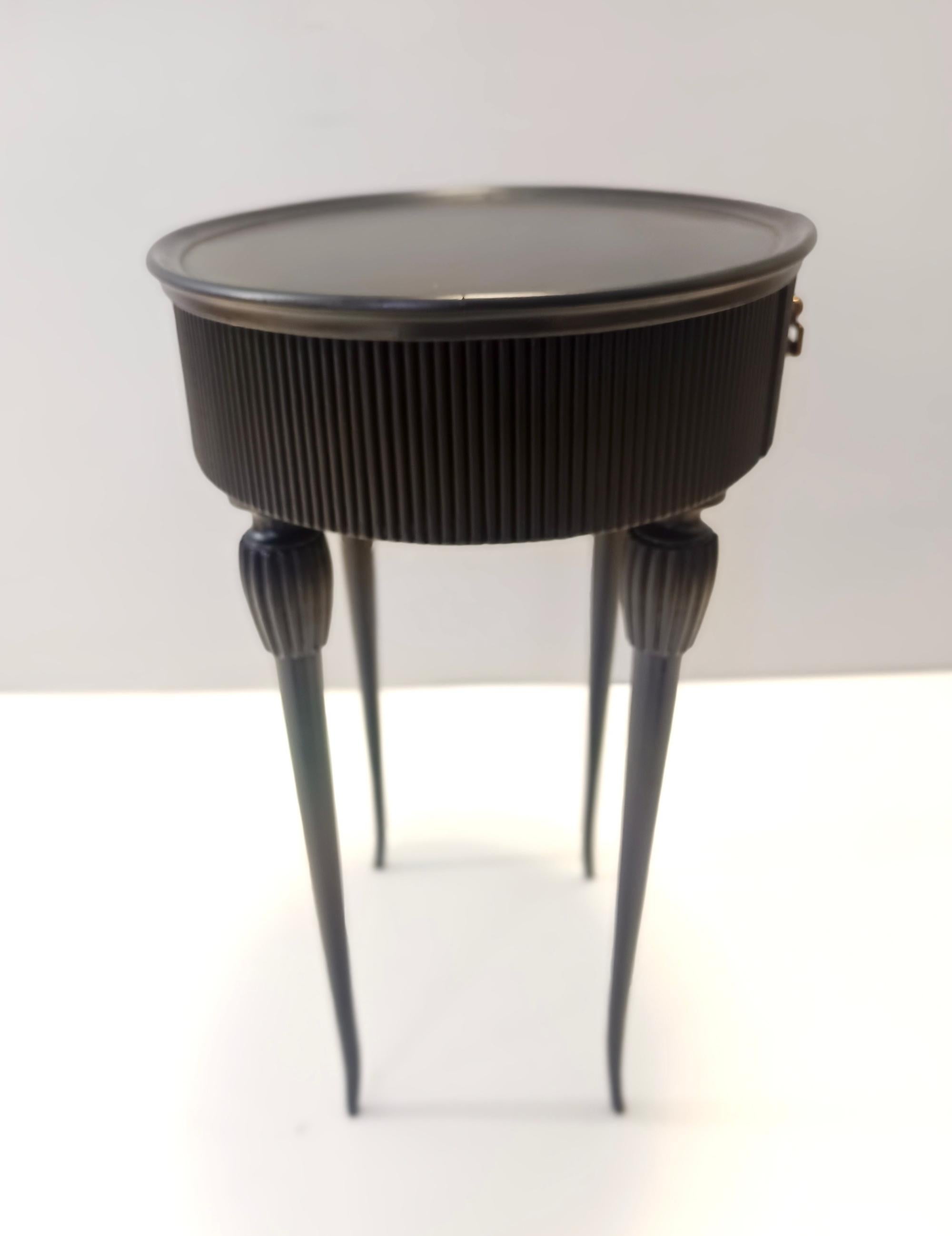 Oval Black Ebonized Beech Side Table / Nightstand, Italy For Sale 1