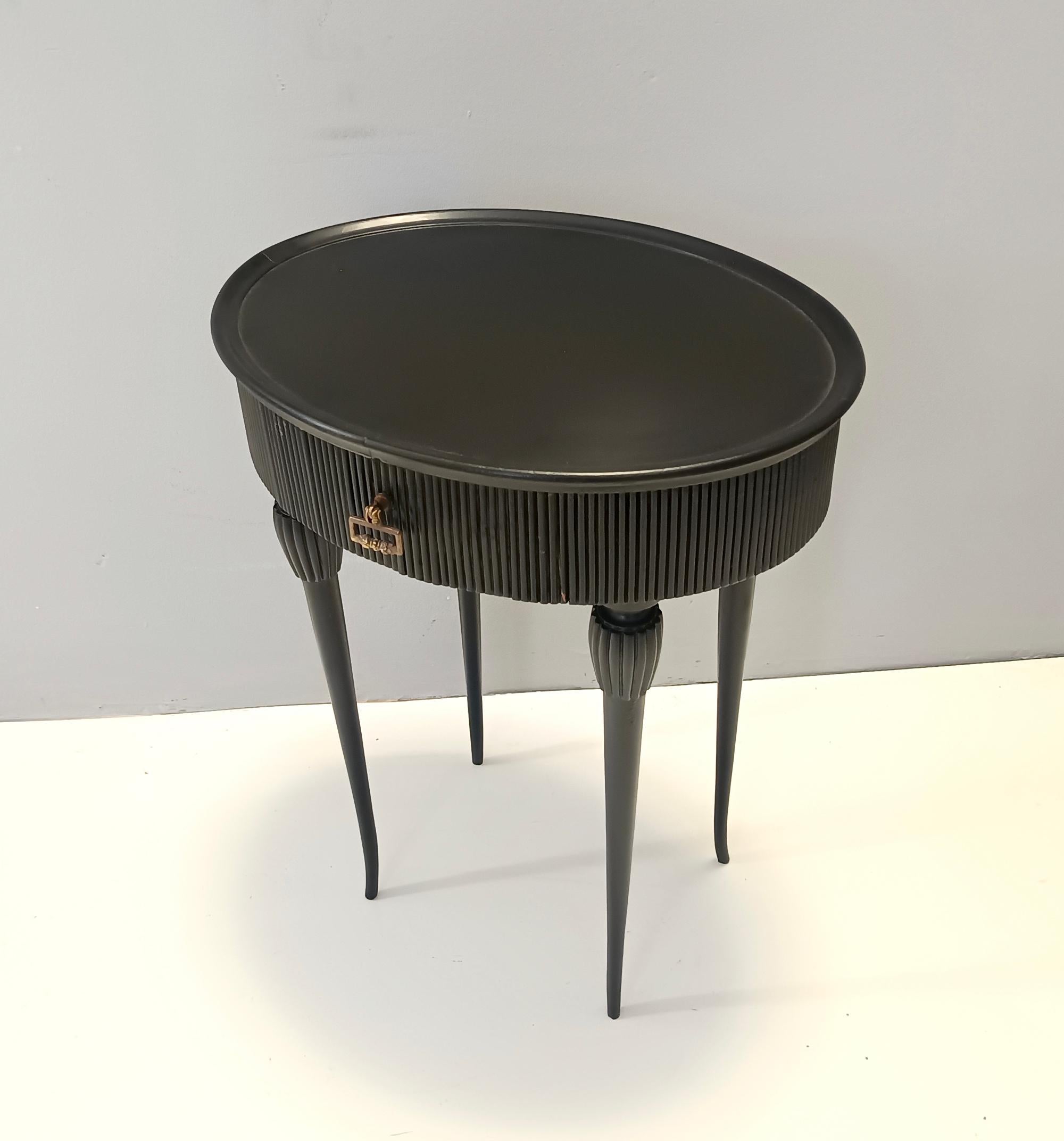 Oval Black Ebonized Beech Side Table / Nightstand, Italy For Sale 2