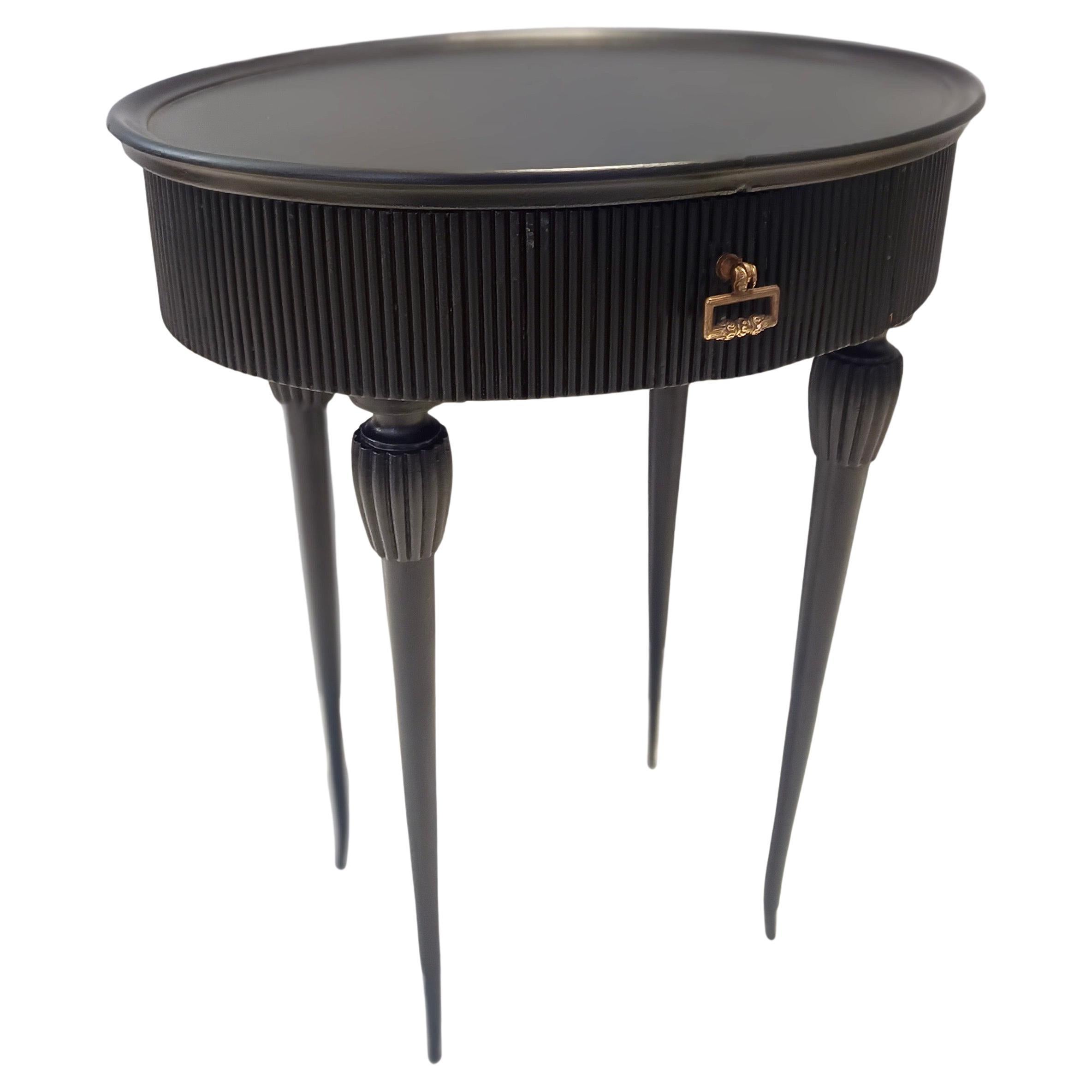 Oval Black Ebonized Beech Side Table / Nightstand, Italy For Sale
