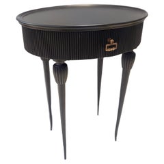 Oval Black Ebonized Beech Side Table / Nightstand, Italy