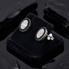 Oval Black Enamel 14K (or 18k upon request) Yellow Gold Diamond Stud Earrings