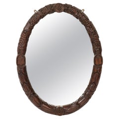 Antique Oval Black Forest Carved Wood Mirror, 1868