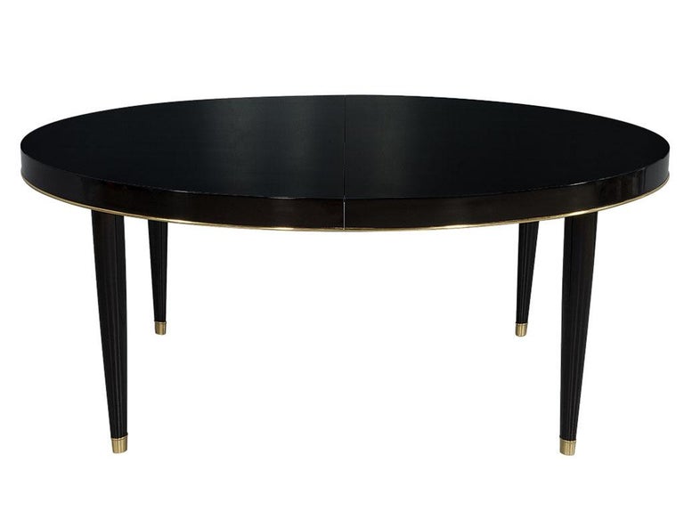 Oval Black Lacquer Dining Table with Brass Trim Accents by Ralph Lauren