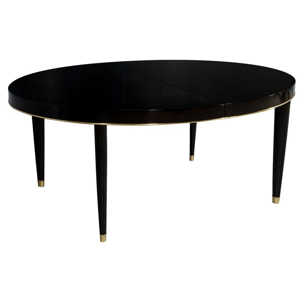 Oval Black Lacquer Dining Table with Brass Trim Accents by Ralph Lauren