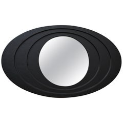 Oval Black Leather Framed Mirror