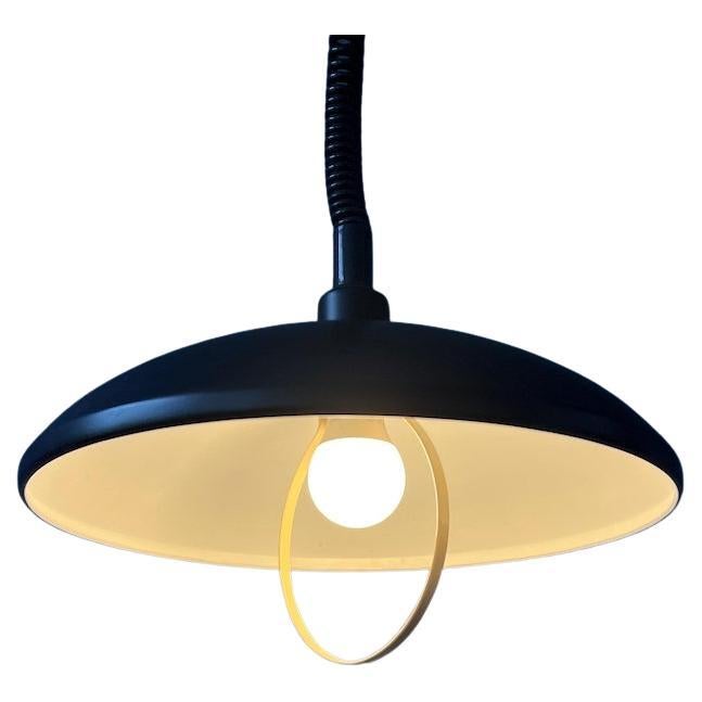 Oval Black Mid Century Metal Mid Century Pendant Lamp, 1970s