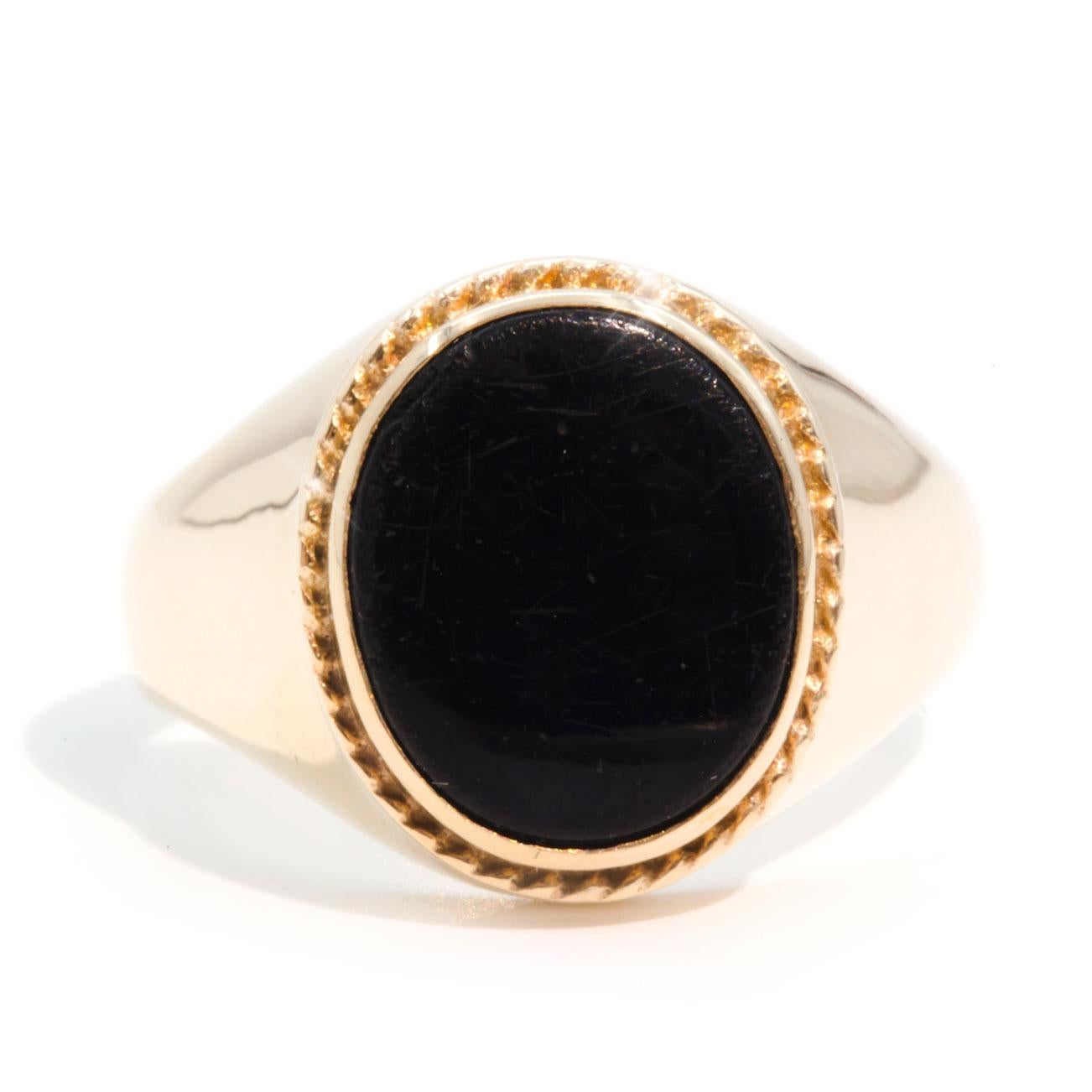 Oval Black Onyx 9 Carat Yellow Gold Mens Vintage Dome Signet Ring 3