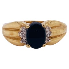 Oval Black Onyx and Diamond Ribbed Ring in 10k Gold, Leo Birthstone LV Band