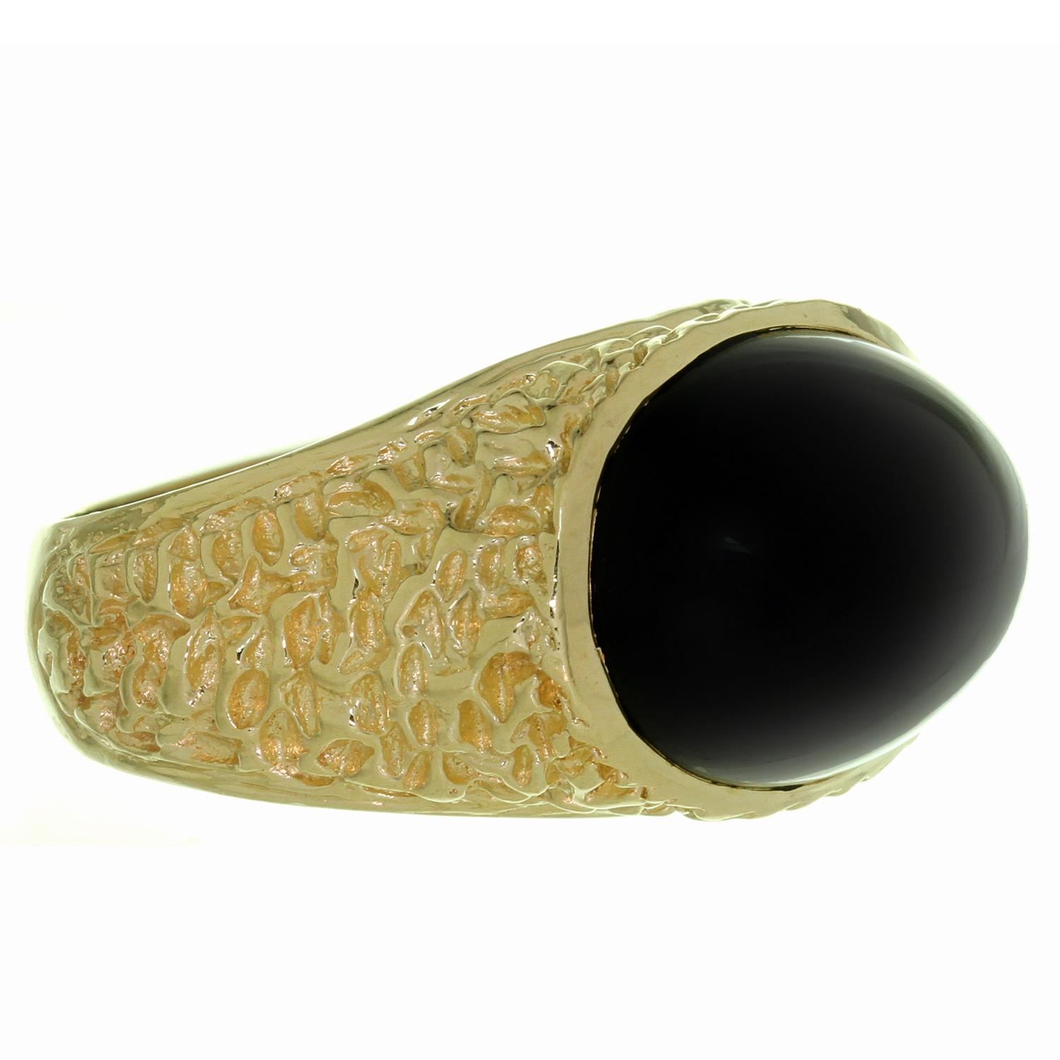mens gold ring with black stone