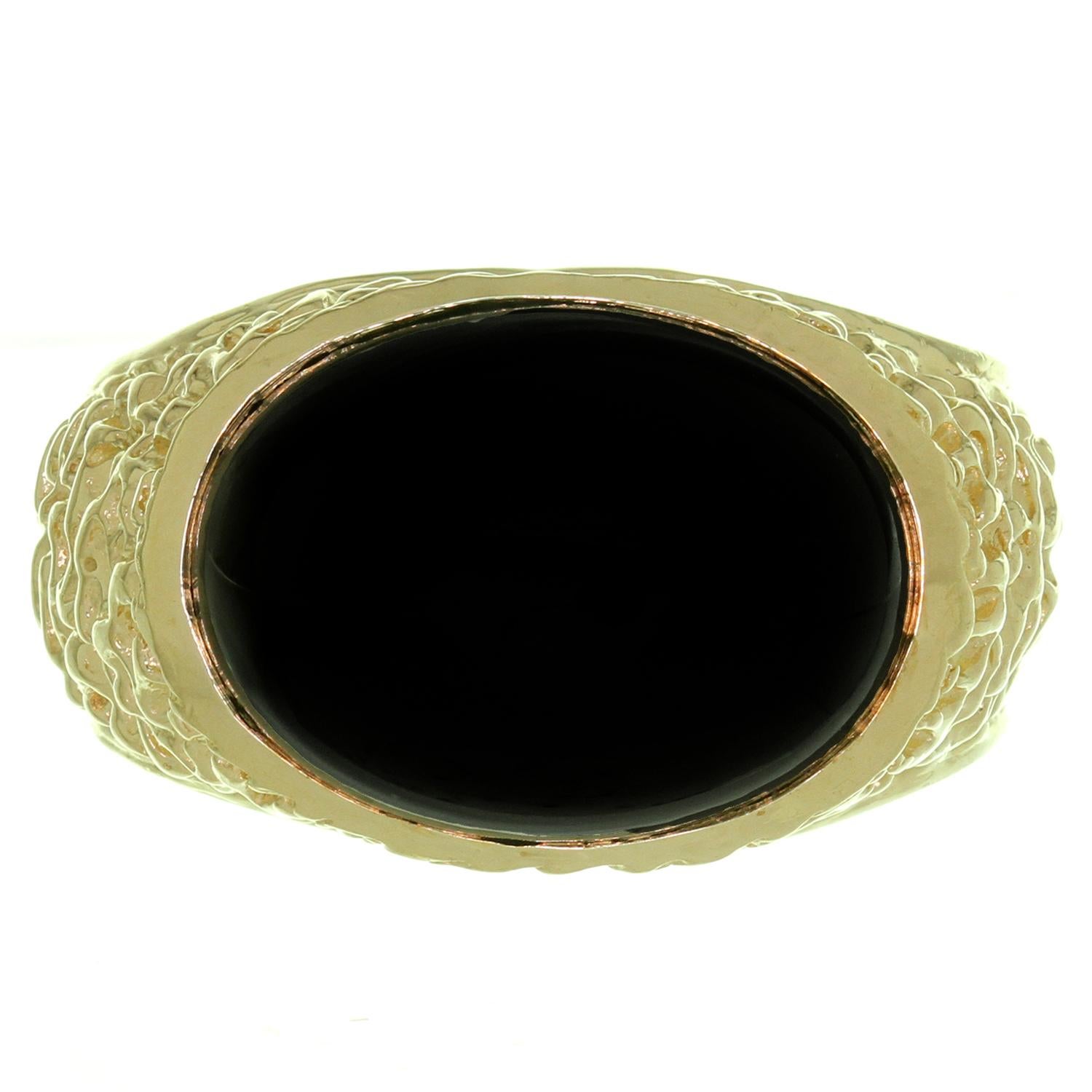 Oval Cut Oval Black Onyx Nugget Yellow Gold Estate Men's Ring For Sale