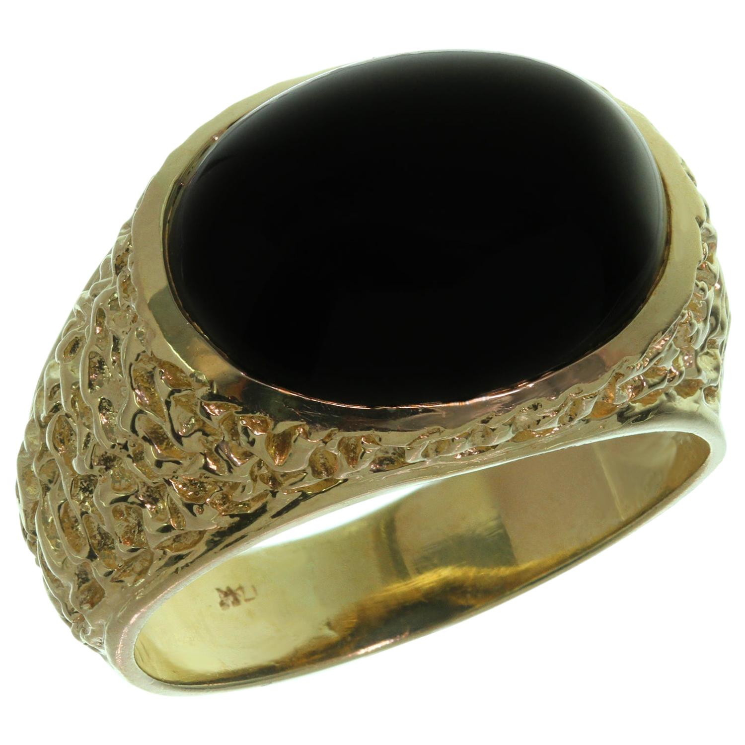 Oval Black Onyx Nugget Yellow Gold Estate Men's Ring