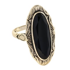 Oval Black Onyx Vintage Style Cocktail 9K Yellow Gold Ring