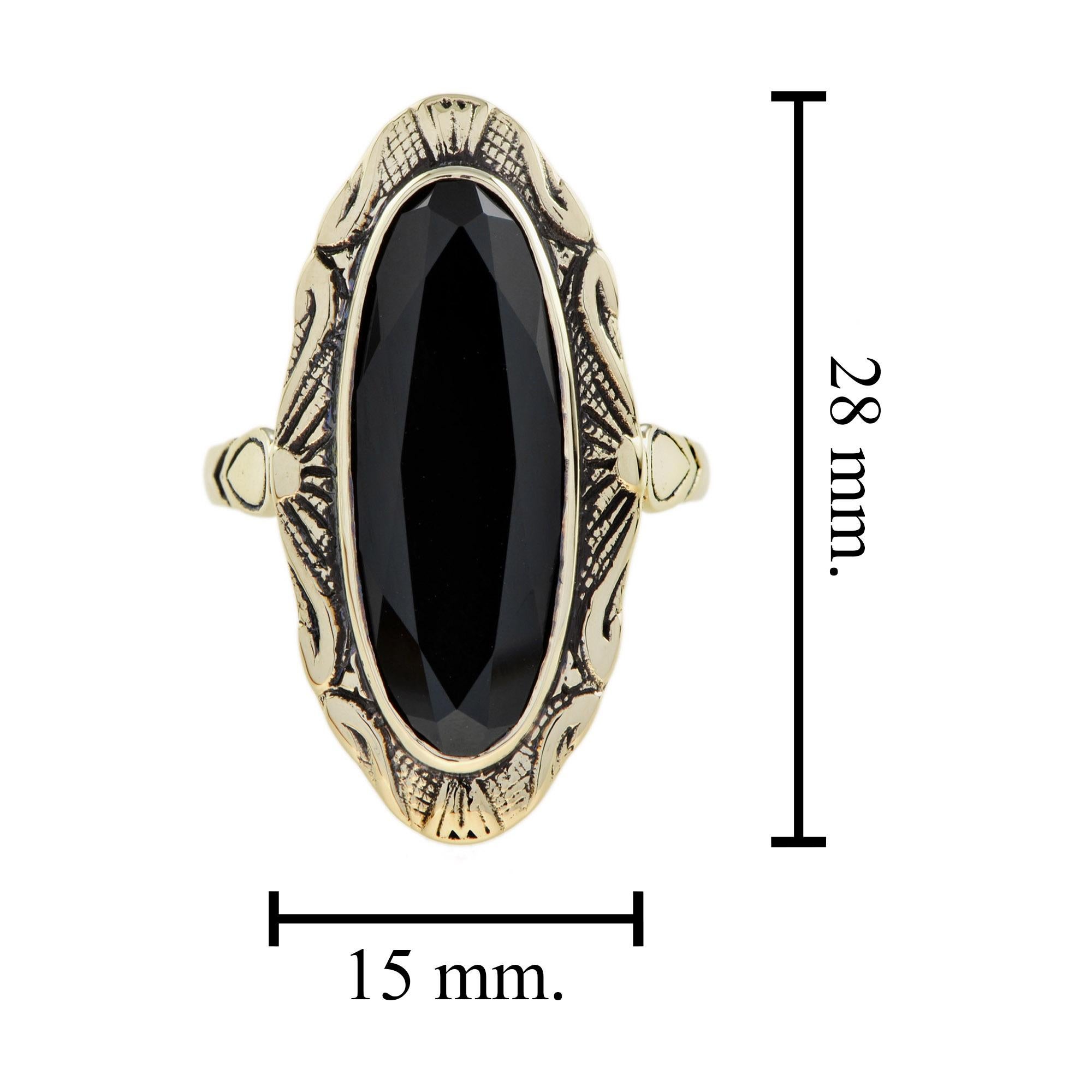 Oval Black Onyx Vintage Style Cocktail 9K Yellow Gold Ring For Sale 1