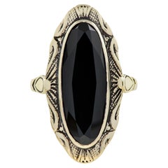 Oval Black Onyx Vintage Style Cocktail 9K Yellow Gold Ring
