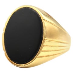 Retro Oval Black Onyx Yellow Gold Men's Signet Ring