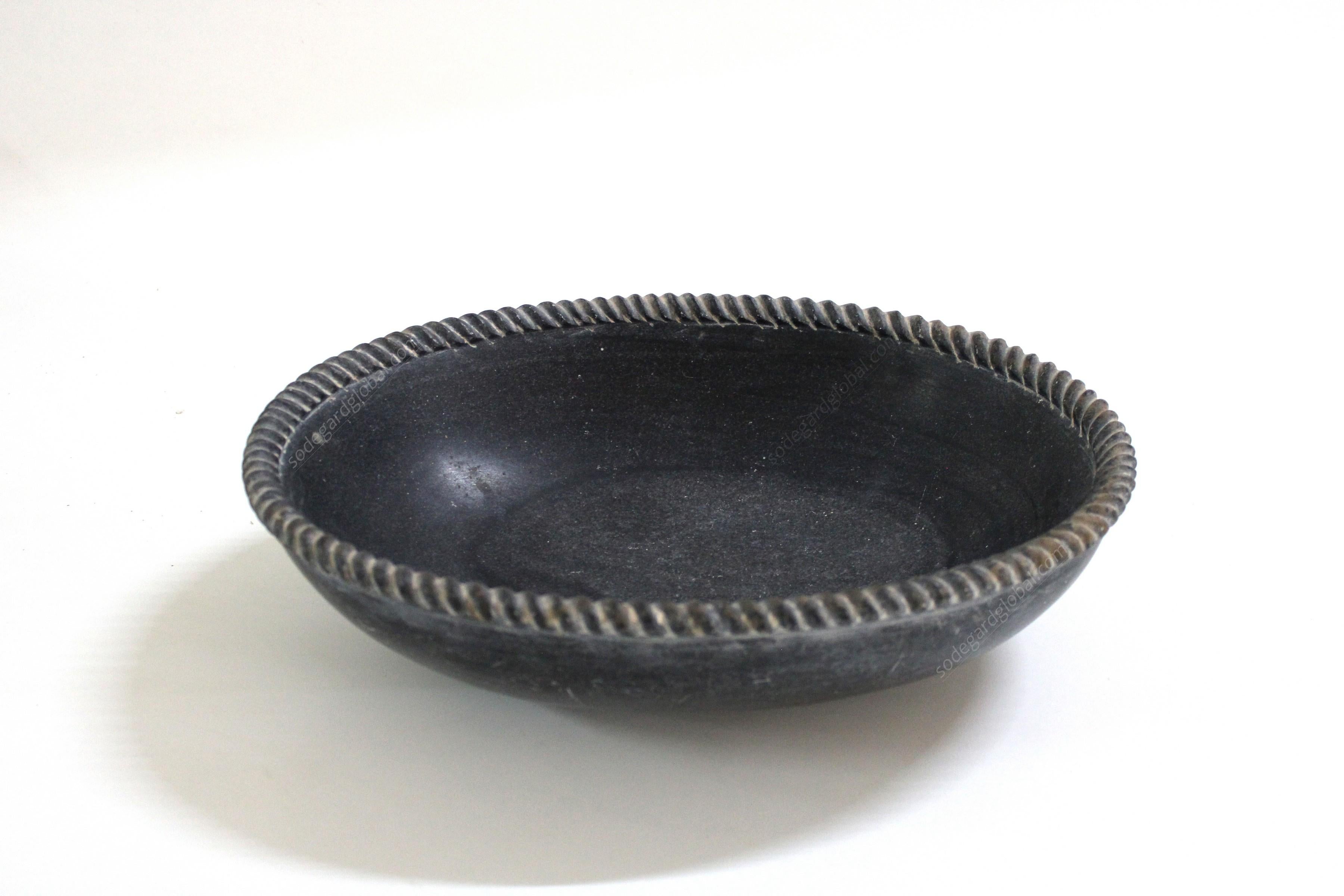 Contemporary Oval Rope Bowl in Black Marble Handcrafted in India by Stephanie Odegard For Sale