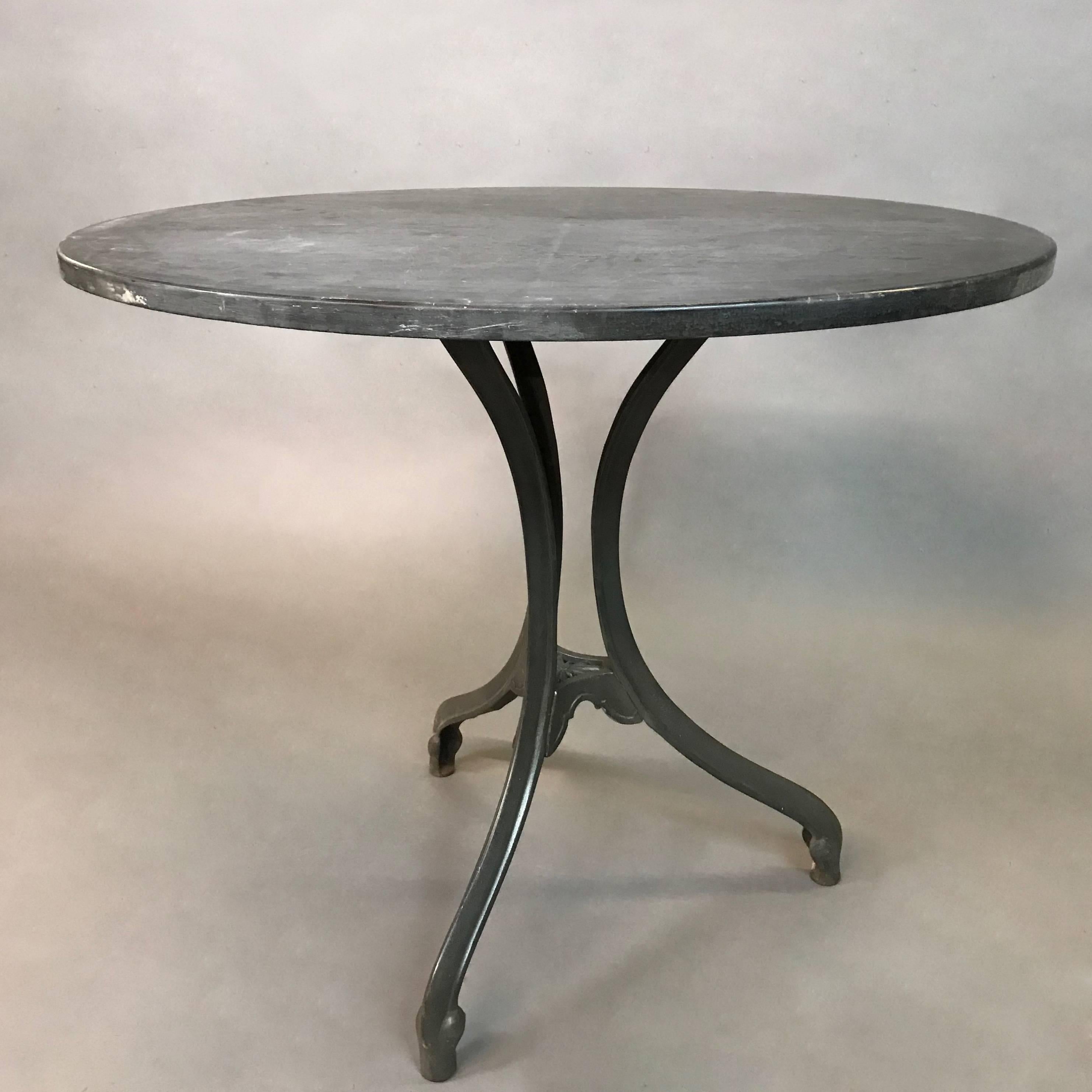 Art Deco Oval Black Slate and Cast Iron Pedestal Café Bistro Dining Table