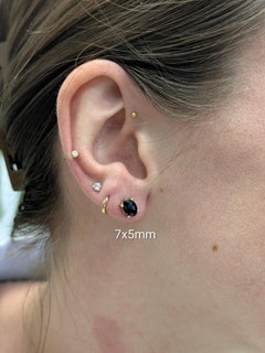 Oval Black Spinel Solitaire Studs: Solid 14k Yellow Gold – 7×5mm Gemstone