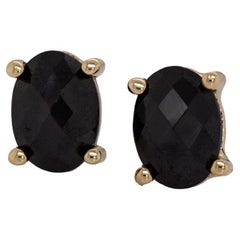 Borchie solitarie ovali con spinello nero: Oro giallo massiccio 14k - Gemma 7×5 mm