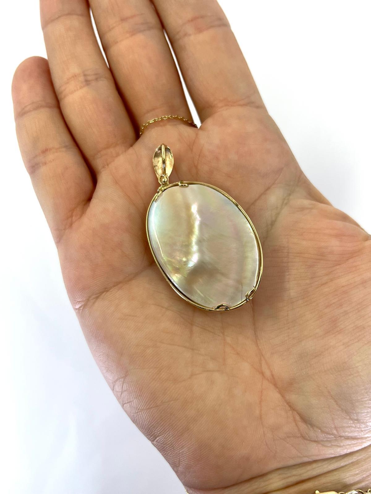 Oval Cut Oval Blister Pearl Pendant with Flower Accent