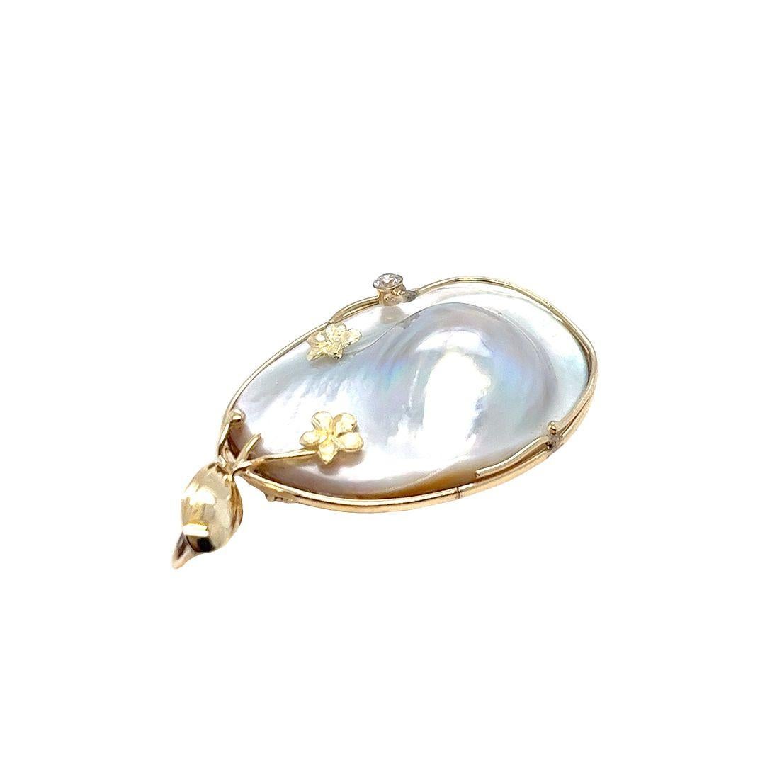 Women's Oval Blister Pearl Pendant with Flower Accent