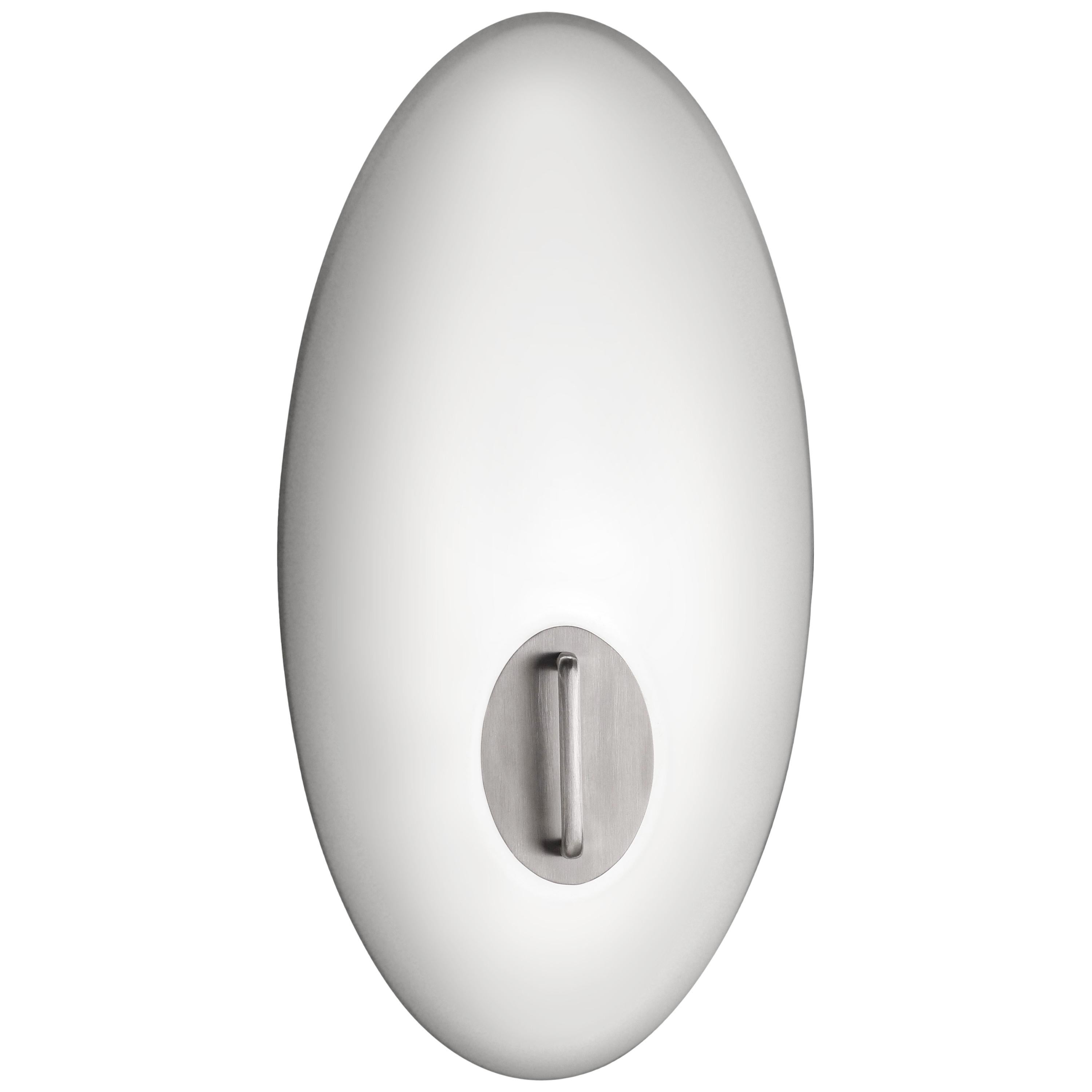 Oval Blown White Glass Wall Sconce with Aluminum, Streamline Moderne Style For Sale